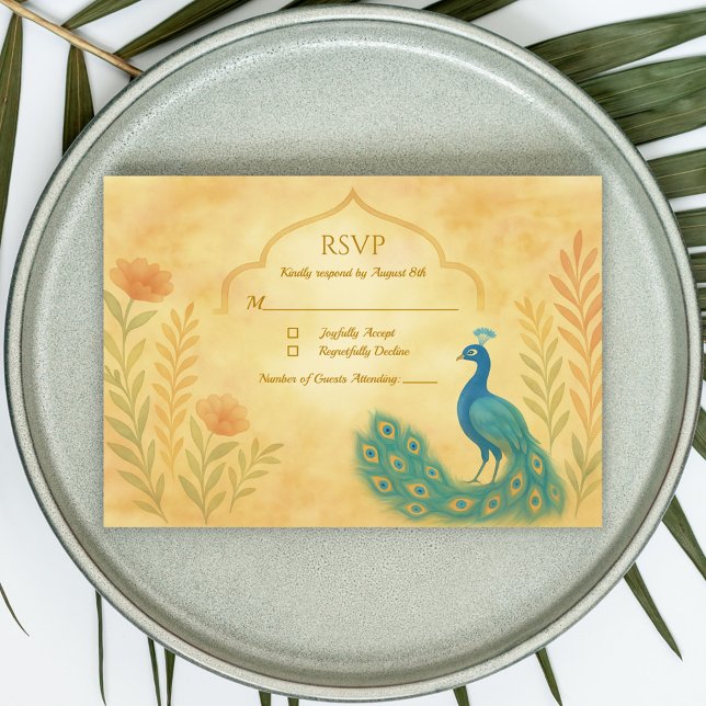 Peacock Floral Indian Wedding RSVP Card (Von Creator hochgeladen)