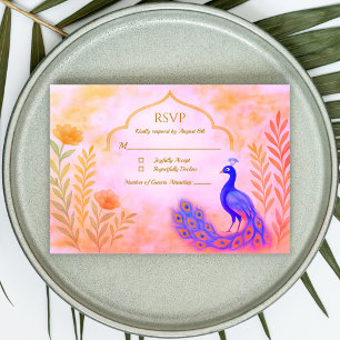 Peacock Floral Indian Wedding RSVP Card Karte
