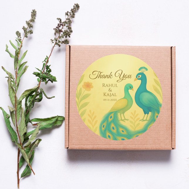 Peacock Floral Indian Wedding Vielen Dank Runder Aufkleber (Von Creator hochgeladen)