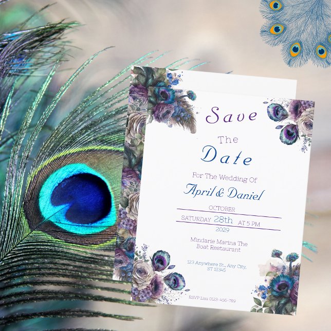 Peacock Floral Thema Save the Date Einladung (Von Creator hochgeladen)