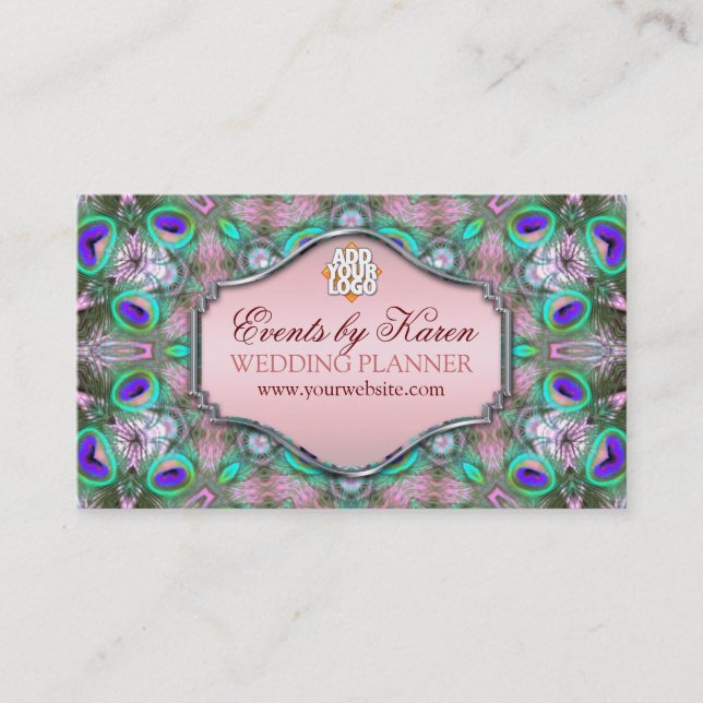 Peacock Fraktale Hochzeitsplaner Business Cards Visitenkarte (Vorderseite)