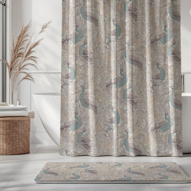 Peacock Garden in Beige Mauve Pink Duck Egg Blue Duschvorhang (Von Creator hochgeladen)