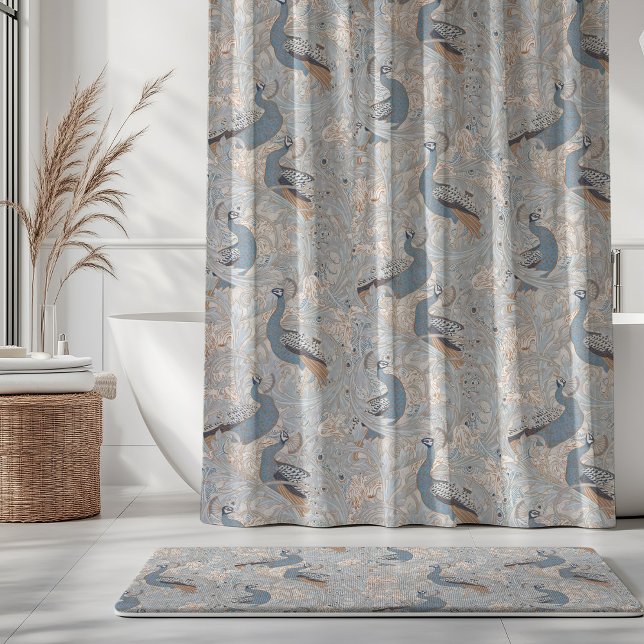 Peacock Garden in Blue Grey Mocha Beige Duschvorhang (Von Creator hochgeladen)