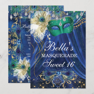 Peacock Glam Masquerade Anniversaire Invitations