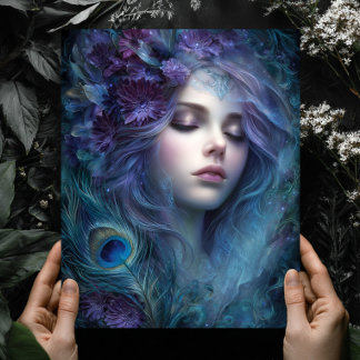 Peacock Goddess Queen Fantasy Wall Art Print Poster