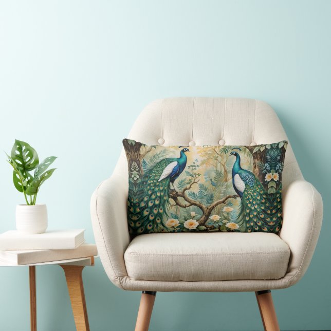 Peacock Golden Aquamariner Blumendschungel Lendenkissen (Stuhl )