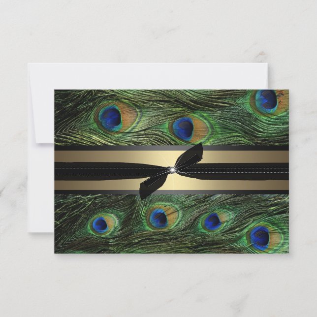 Peacock Green & Gold Wedding RSVP (Devant)