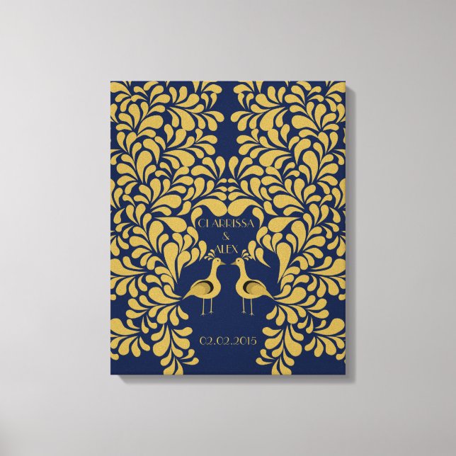 Peacock großartiges Gatsby Hochzeitsgast-Buch Gold Leinwanddruck (Vorderseite)