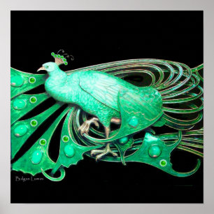 PEACOCK, grün, grau Poster