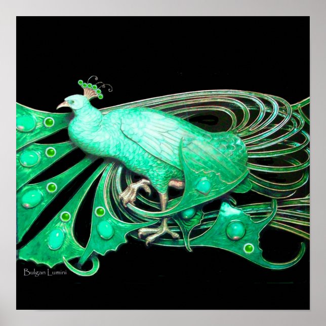 PEACOCK, grün, grau Poster (Vorne)