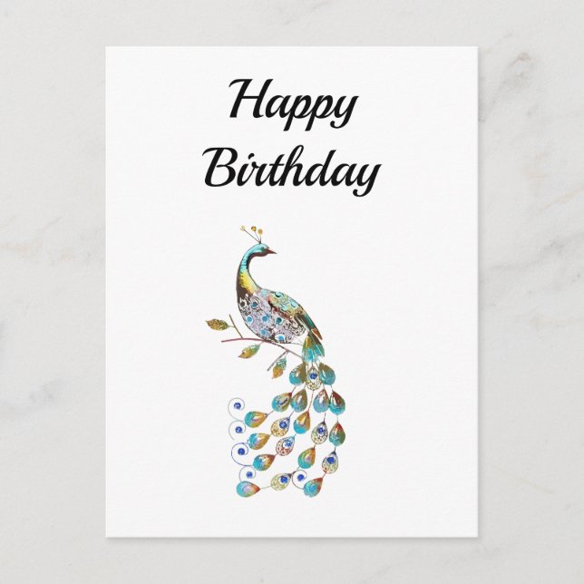 Peacock | Happy Birthday | Minimal Postkarte (Vorderseite)