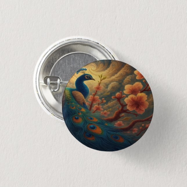 Peacock in Blossom Button (Vorne & Hinten)