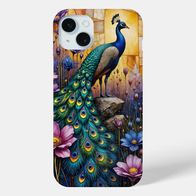 Peacock in Floral Landscape Case-Mate iPhone Hülle (Rückseite)