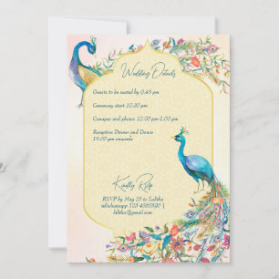 Peacock Indian Hindu Hochzeit einladen Details UAW Einladung