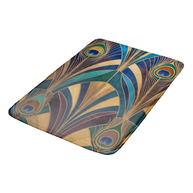 Peacock Jewel Tone Art Deco Feather Badematte (Schrägansicht)