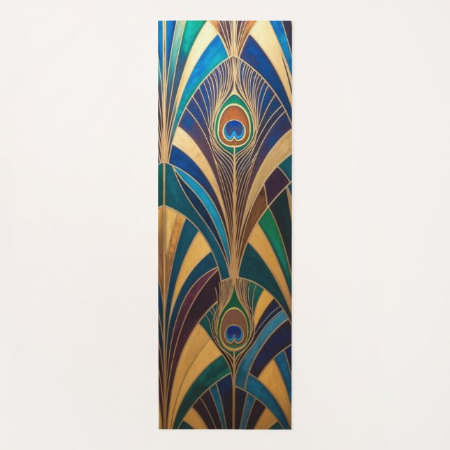 Peacock Jewel Tone Art Deco Feather Yogamatte (Vorderseite)