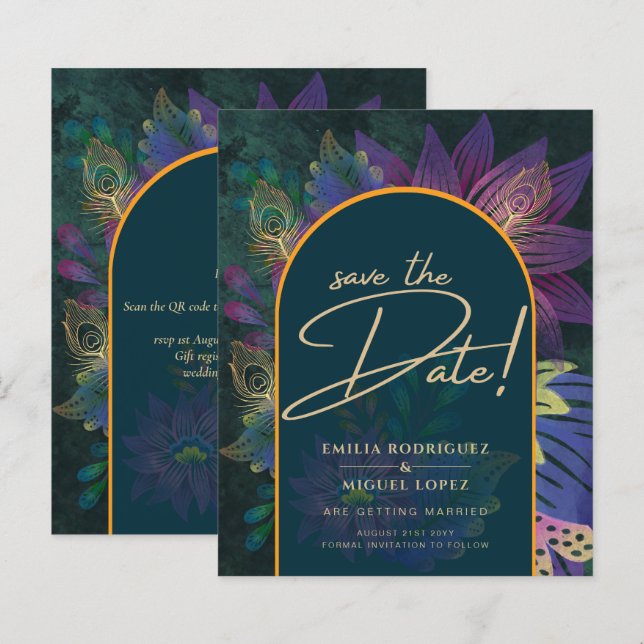 Peacock Jewel Tones Green Blue Wedding (Vorne/Hinten)