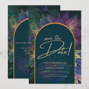 Peacock Jewel Tones Green Blue Wedding Einladung