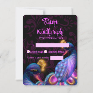 Peacock Jewel Tones Wedding Floral Moody lila RSVP Karte