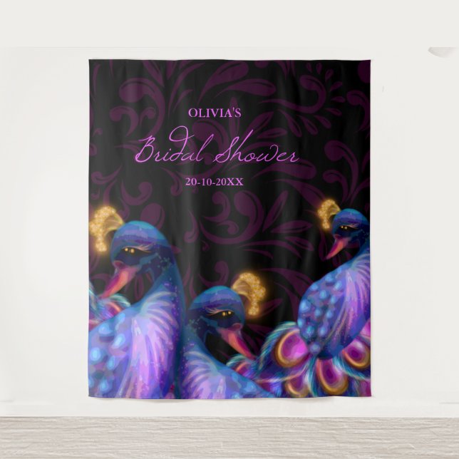 Peacock Jewel Tones Wedding Floral Moody lila Wandteppich (Vorderseite)