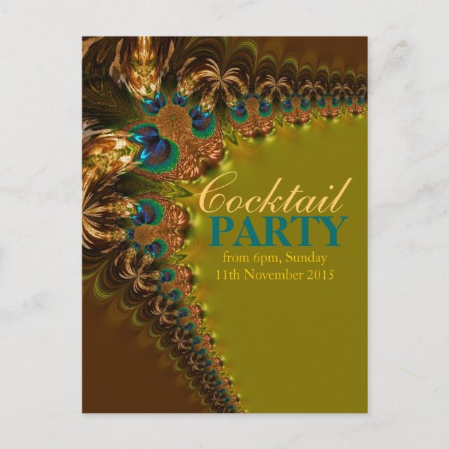 Peacock Lace Cocktail Party Postcard Invitations (Devant)