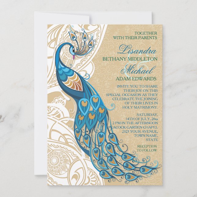 Peacock Lace Elégance 2 Faire-part de mariage (Devant)