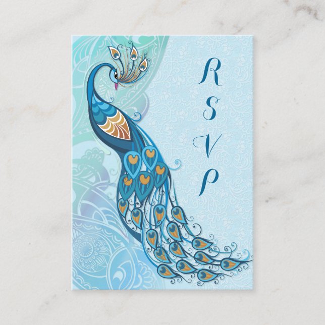 Peacock Lace Elegance Wedding RSVP Begleitkarte (Vorderseite)