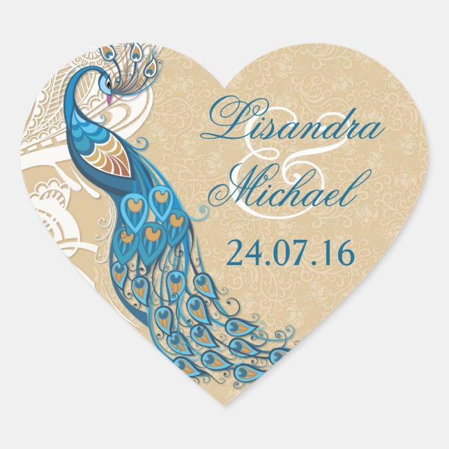 Peacock Lace Elegance Wedding Stickers (Vorderseite)