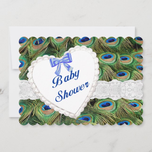 Peacock Lace Heart Baby Dusche Einladung (Vorderseite)