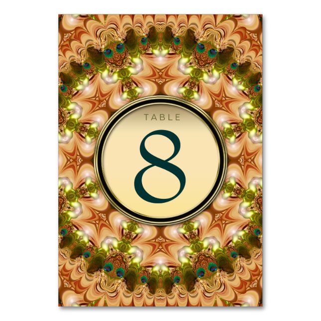 Peacock Lace Mandala Gold Menü Tischnummer Card (Vorderseite)
