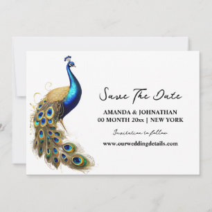 Peacock Luxus-Vogel Weißgold minimalistischer Chic Save The Date