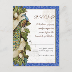 Peacock Magnolia floral Swirl Damask Wedding UAWG RSVP Karte