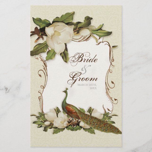 Peacock Magnolia Swirl - Carte Menu Dîner (Devant)