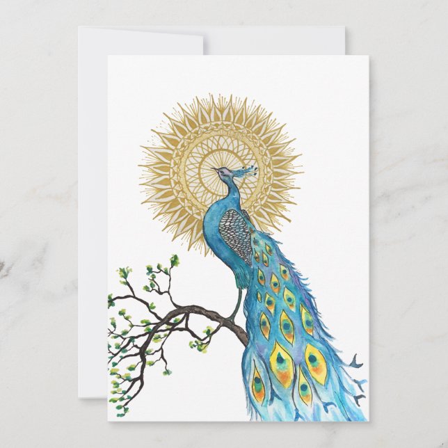Peacock Mandala Large Flat Note Card (Vorderseite)
