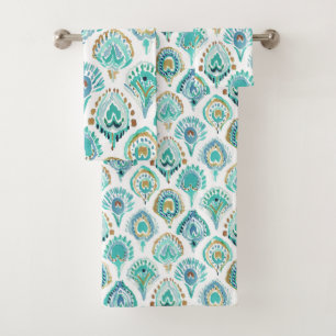 PEACOCK MERMAID Aqua Nautical Scales and Feathers