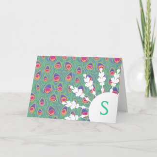 Peacock monogram or thank you stationery card