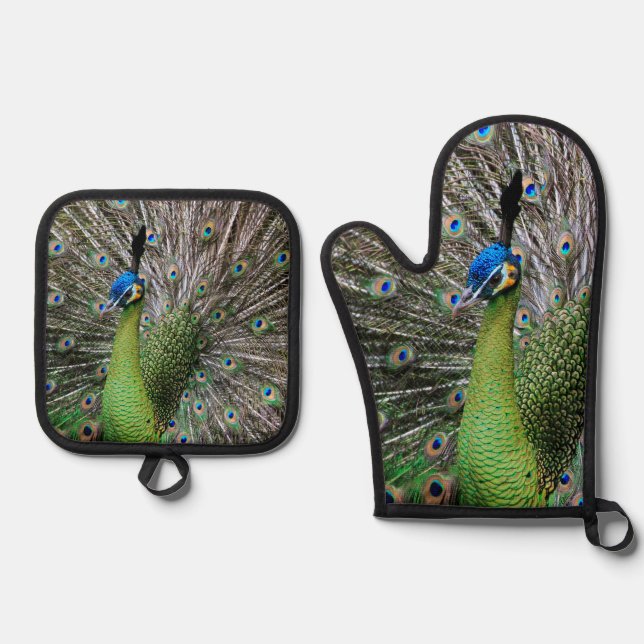 Peacock Ofenhandschuh & Topflappen-Set (Vorderseite)