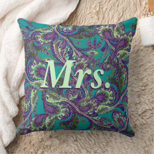 Peacock Paisley Lila und Grünbrücken Kissen