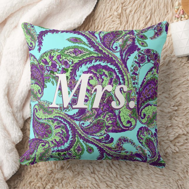 Peacock Paisley Lila und Grünbrücken Kissen (Decke)