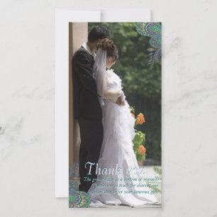 Peacock Paisley Mariage Carte photo Merci