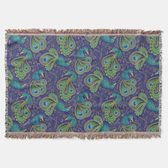 Peacock Paisley Pattern Blue Decke (Vorderseite)