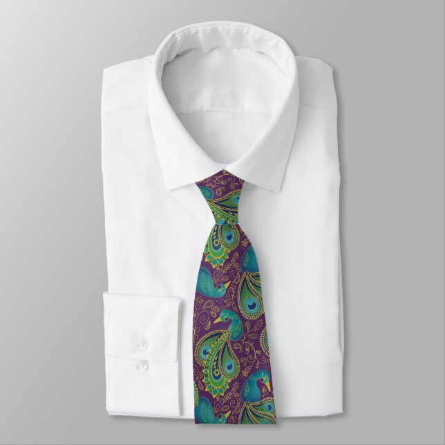 Peacock Paisley Pattern Purple Krawatte (Gebunden)