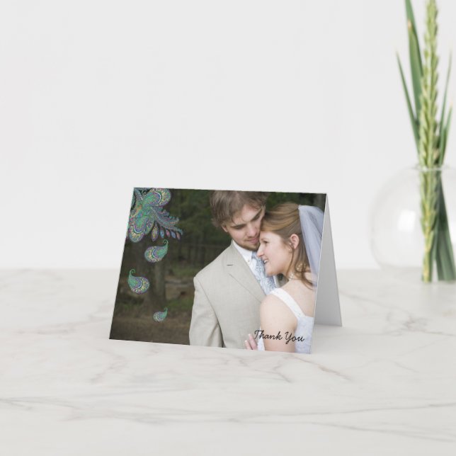 Peacock Paisley Wedding Vielen Dank, dass Sie sich Dankeskarte (Vorderseite)