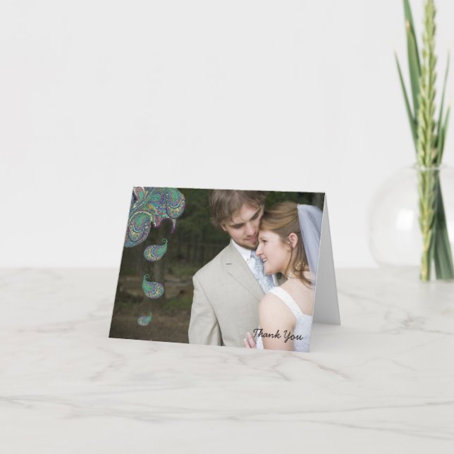 Peacock Paisley Wedding Vielen Dank, dass Sie sich Dankeskarte (Vorderseite)
