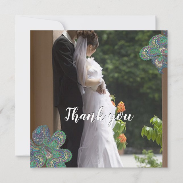 Peacock Paisley Wedding Vielen Dank für Ihre Fotok Dankeskarte (Vorderseite)