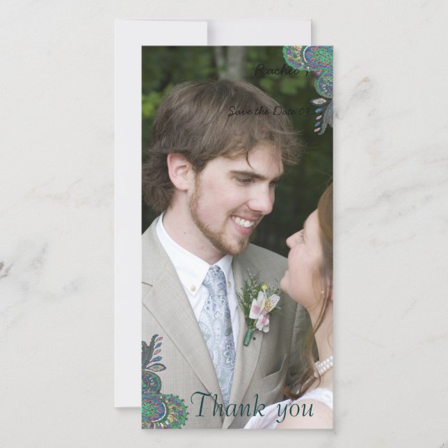 Peacock Paisley Wedding Vielen Dank für Ihre Fotok Dankeskarte (Vorderseite)