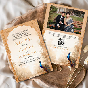 Peacock Palm Garden Indian Foto Wedding Einladung