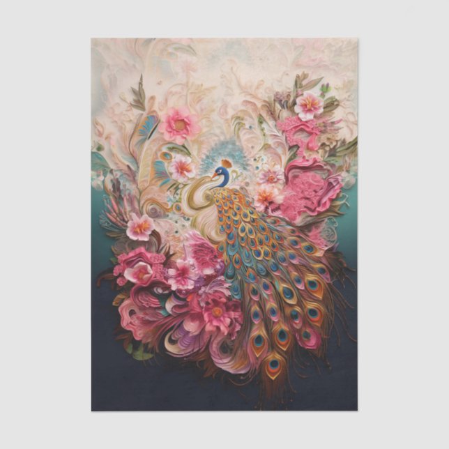 Peacock Paradise: Ornate Floral & Feather Art Seidenpapier (Vorderseite)