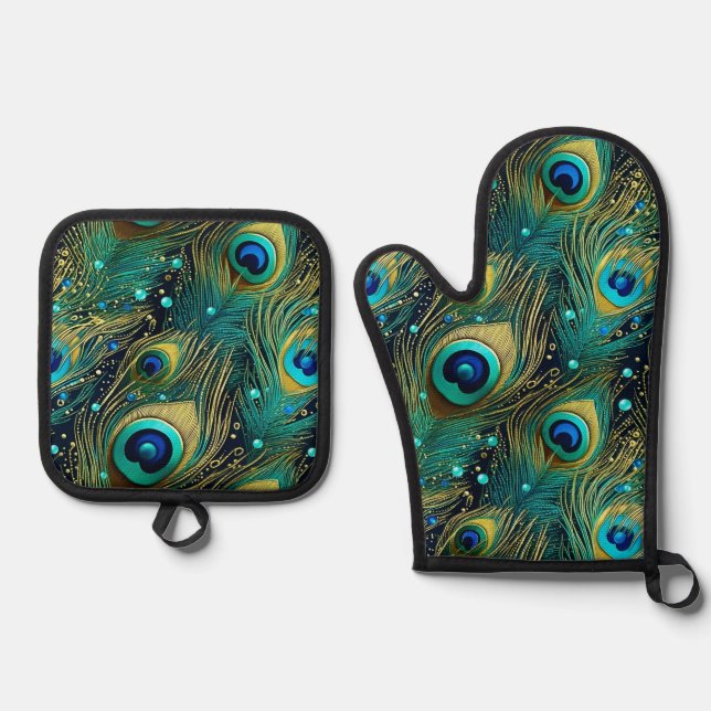 Peacock Passion Throw Kissen Ofenhandschuh & Topflappen-Set (Vorderseite)