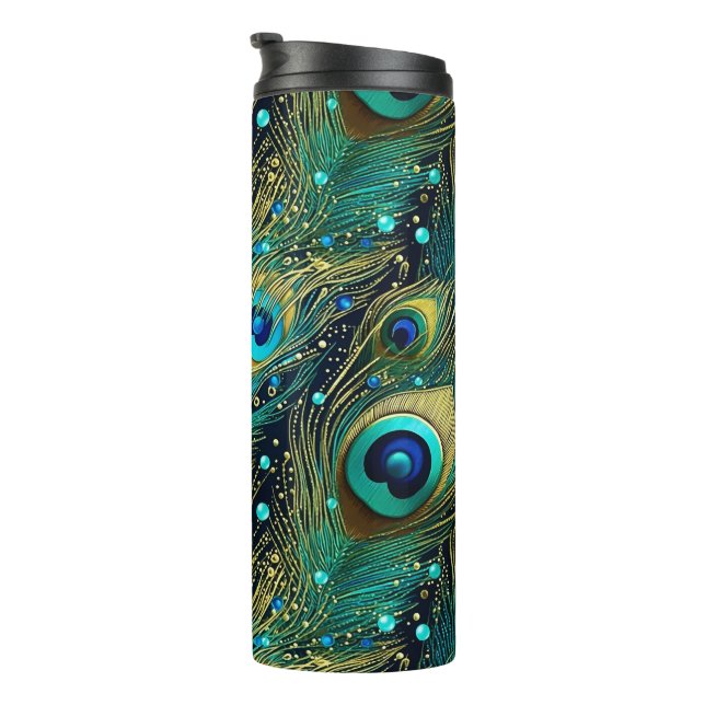 Peacock Passion Throw Kissen Thermosbecher (Nach rechts gedreht)